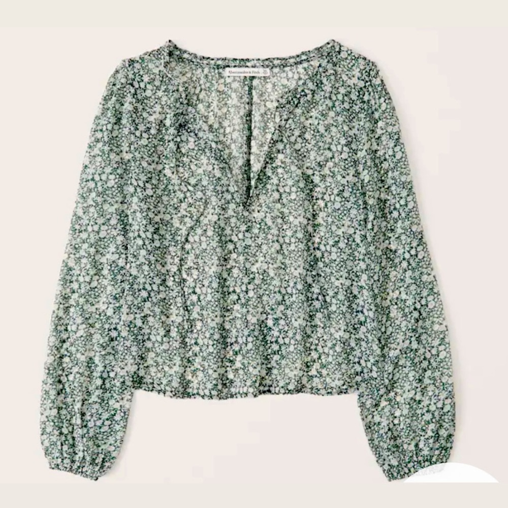 ABERCROMBIE & FITCH LONG-SLEEVE TIE-FRONT CHIFFON TOP